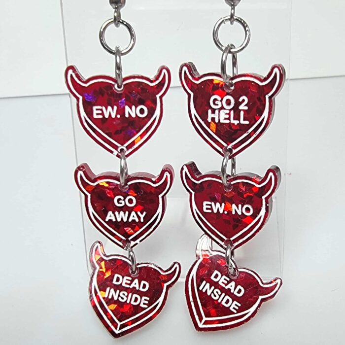 Devil Heart Tripple Red Resin Earrings - Image 4