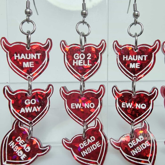 Devil Heart Tripple Red Resin Earrings - Image 3