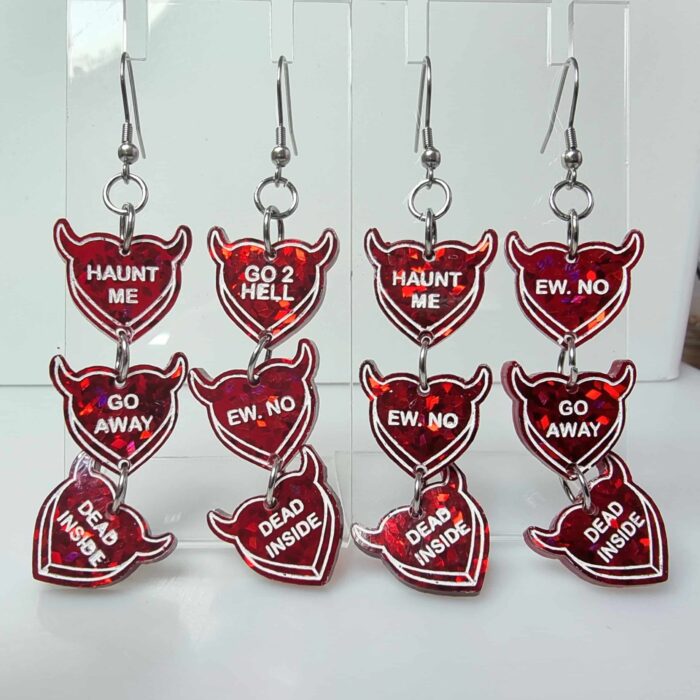 Devil Heart Tripple Red Resin Earrings