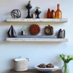 Set of 2 white washed and hand distressed floating shelves including mounting hardware.