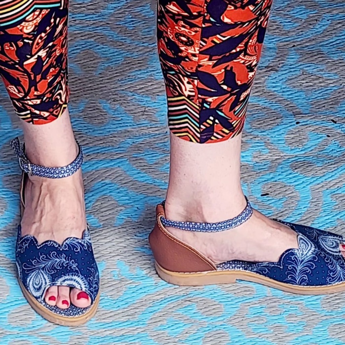 Scallop Shweshwe Sandals - Denim Blue Feathers