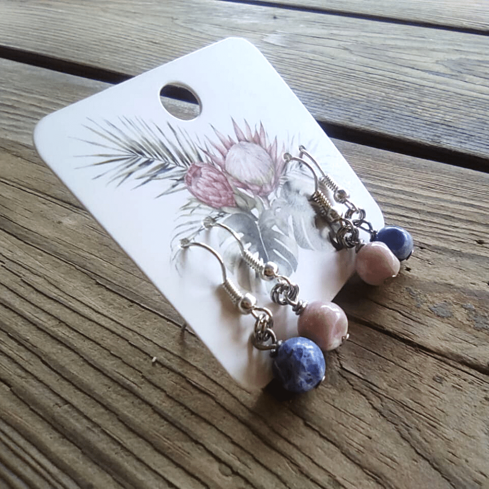Petite Little Stone Beard Drop Earring Set - Blue And Pink - Image 3