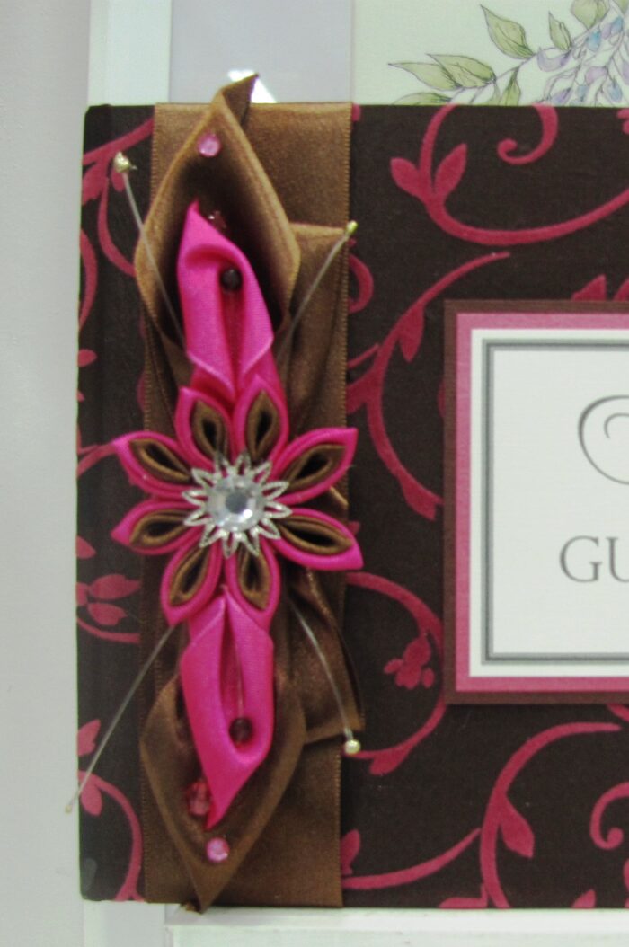 Fabric Covered Wedding Guest Book - Pink and Brown - Image 2