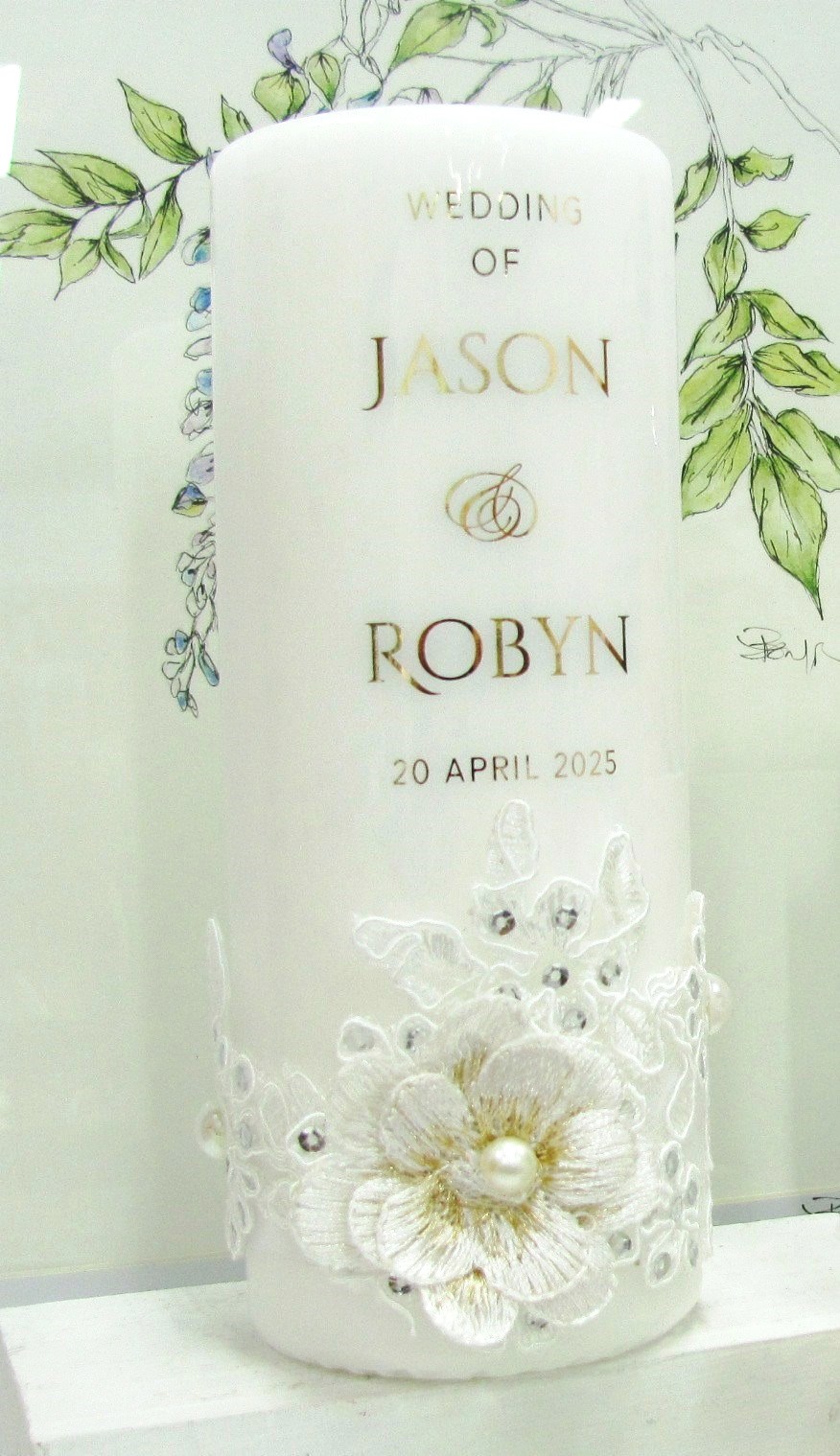 Wedding Candle Set - White Lace Flower - Moksi