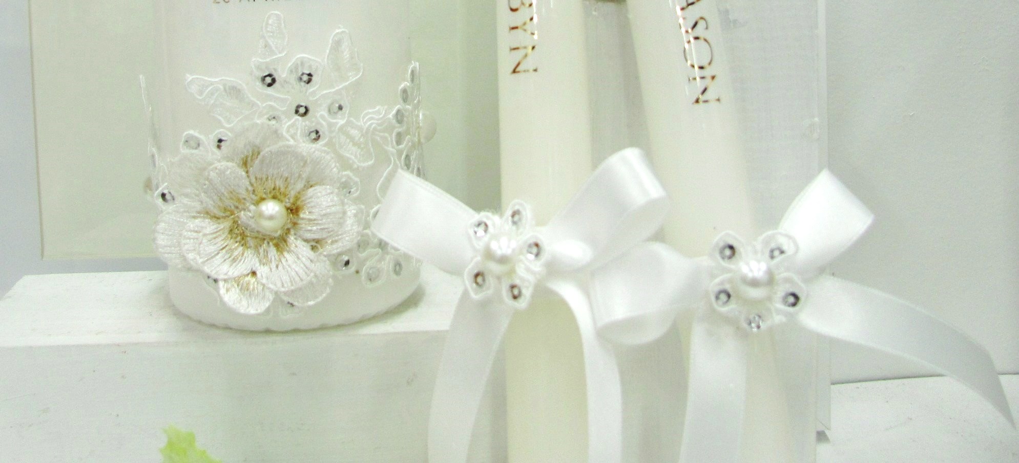 Wedding Candle Set - White Lace Flower - Moksi
