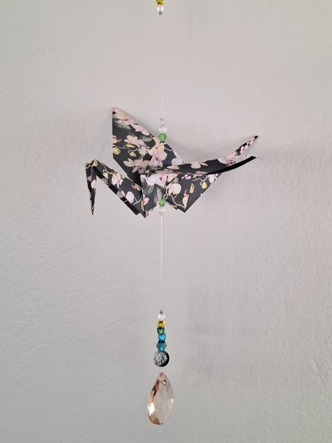 Origami Crane Mobile - Blue and Black Floral - Image 3