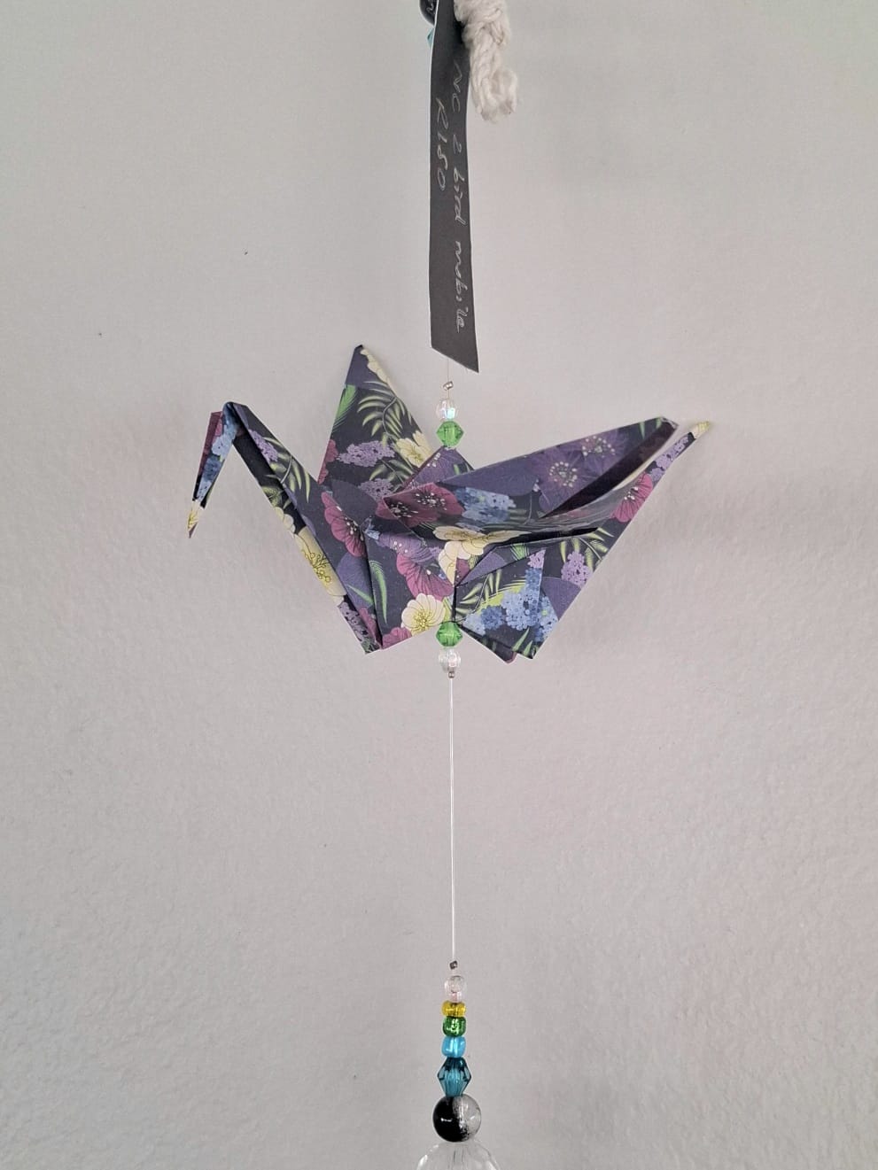 Origami Crane Mobile - Blue and Black Floral - Image 4