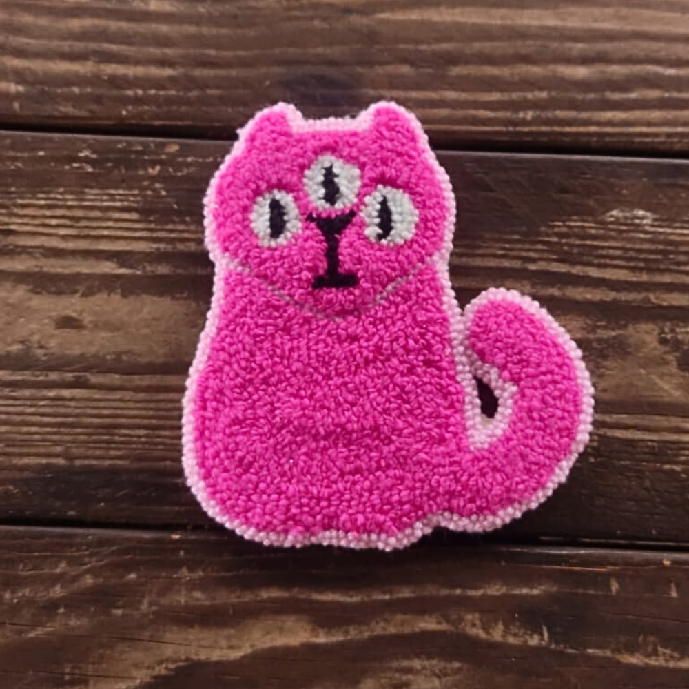Neon Pink Three Eyed Cat Mug Rug - Image 2