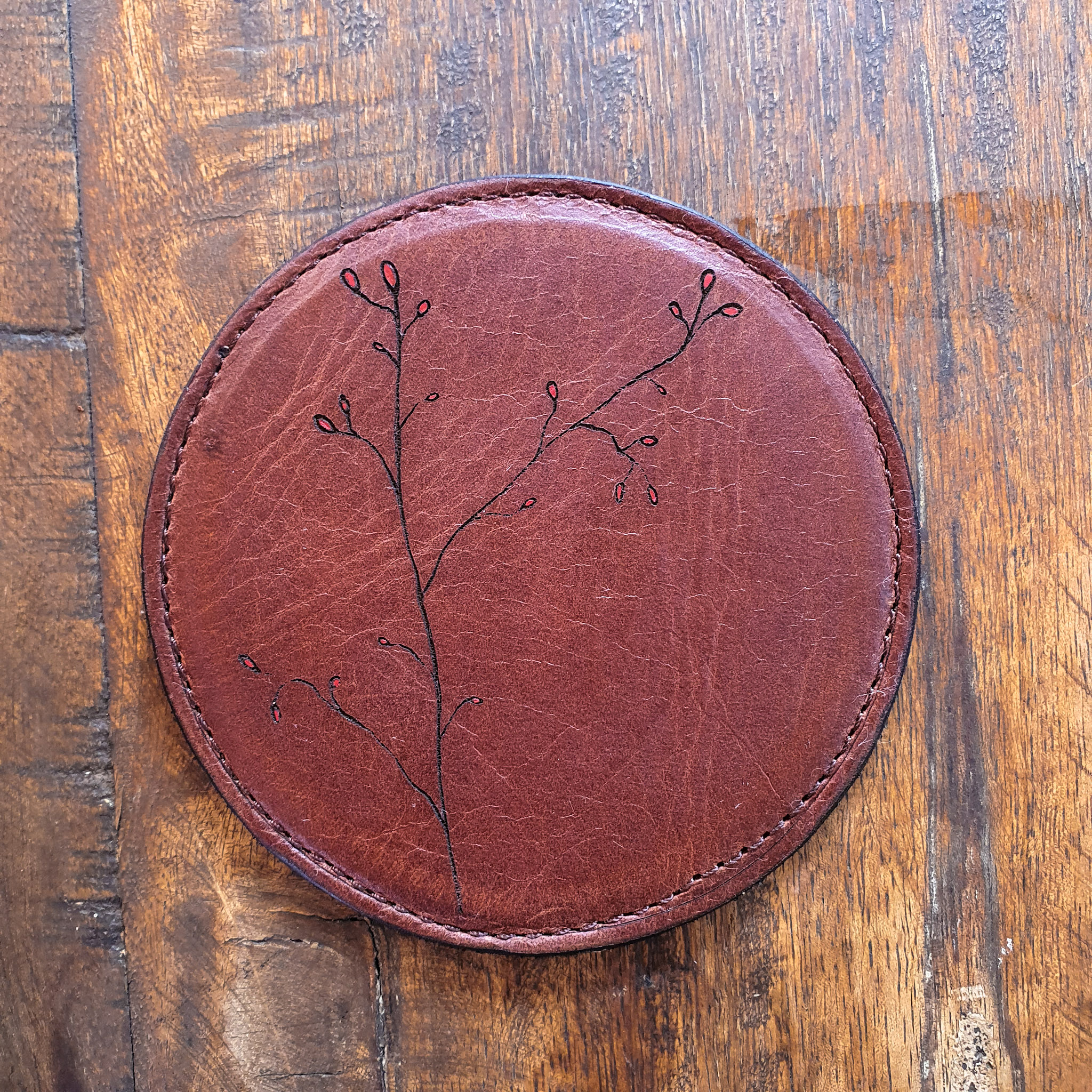 Leather Coaster with Botanical Designs - Set of 6 - Image 16