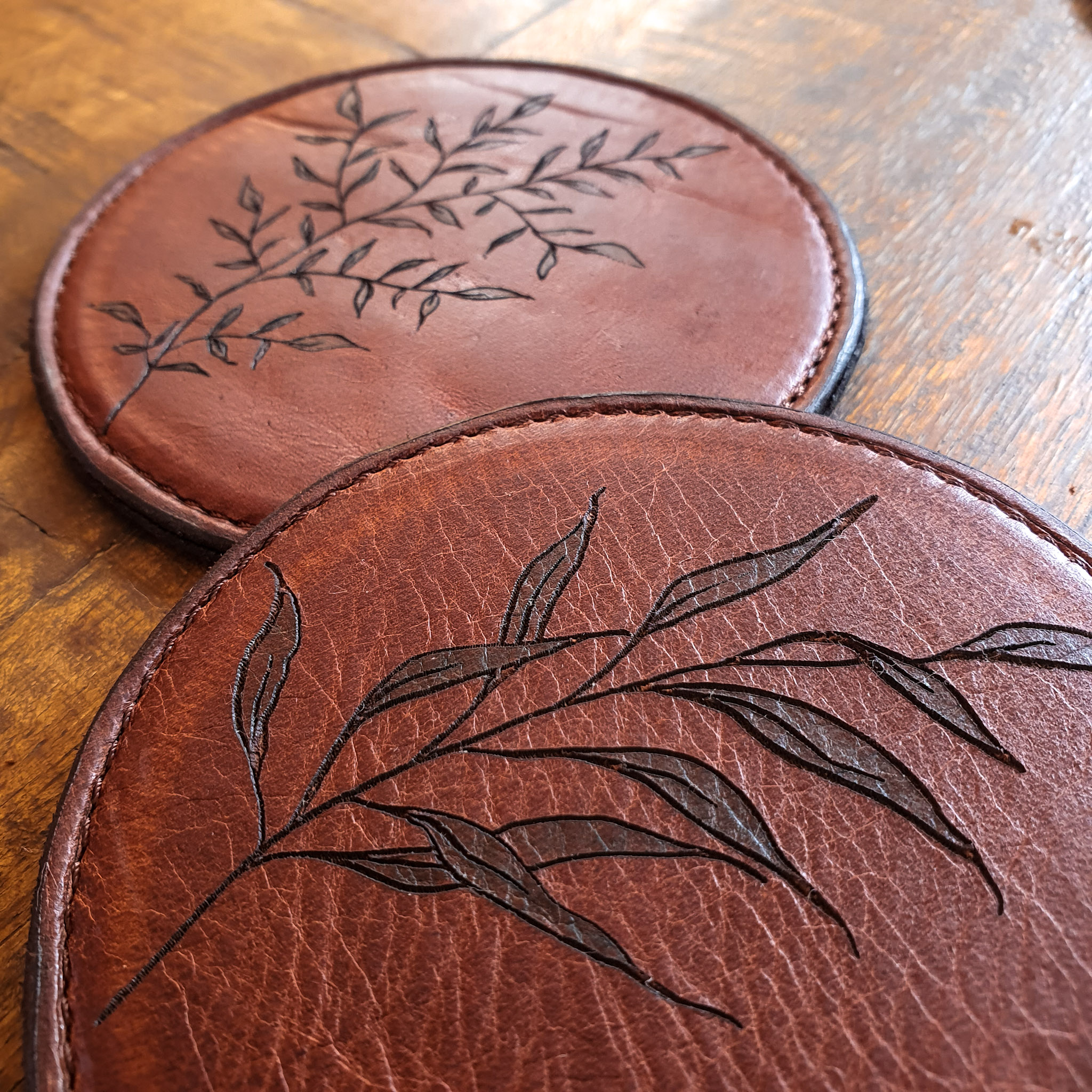 Leather Coaster with Botanical Designs - Set of 6 - Image 14