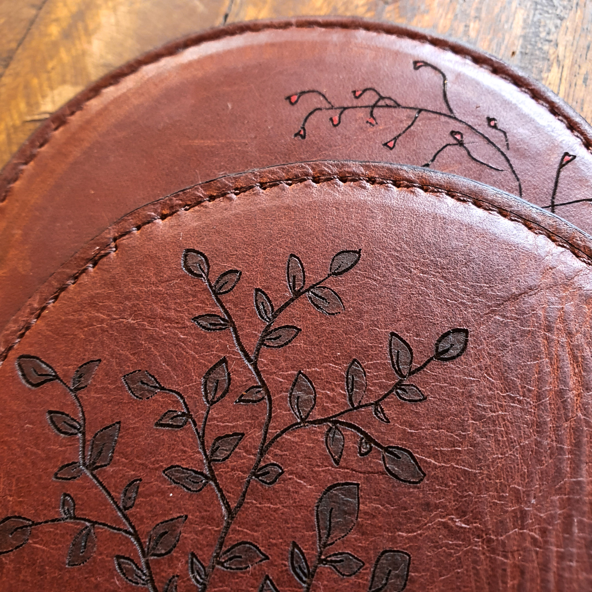 Leather Coaster with Botanical Designs - Set of 6 - Image 12