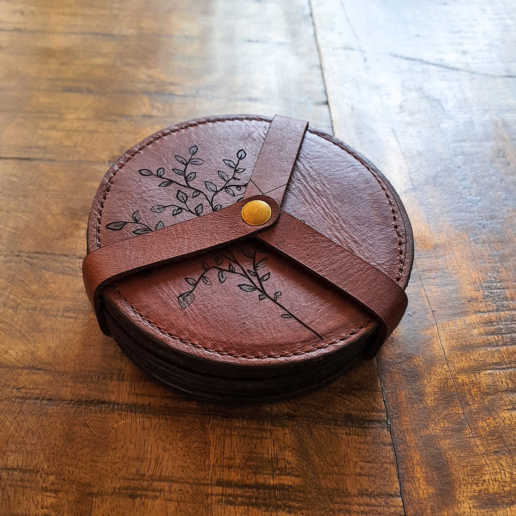 Leather Coaster with Botanical Designs - Set of 6 - Image 7