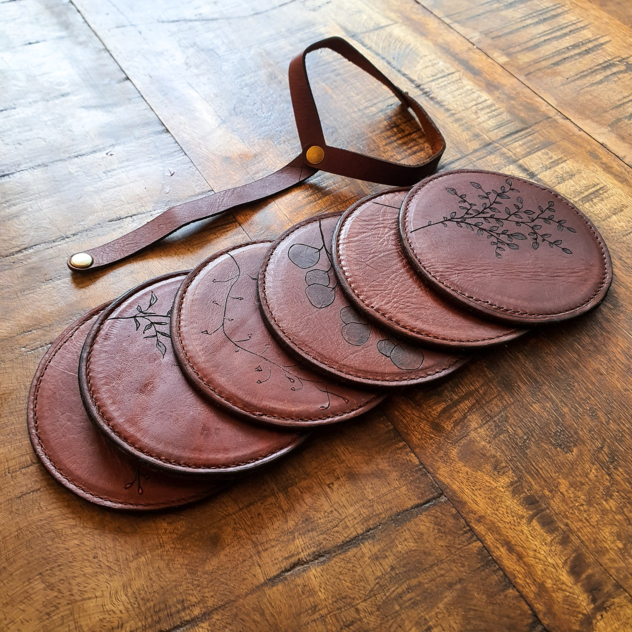 Leather Coaster with Botanical Designs - Set of 6 - Image 6
