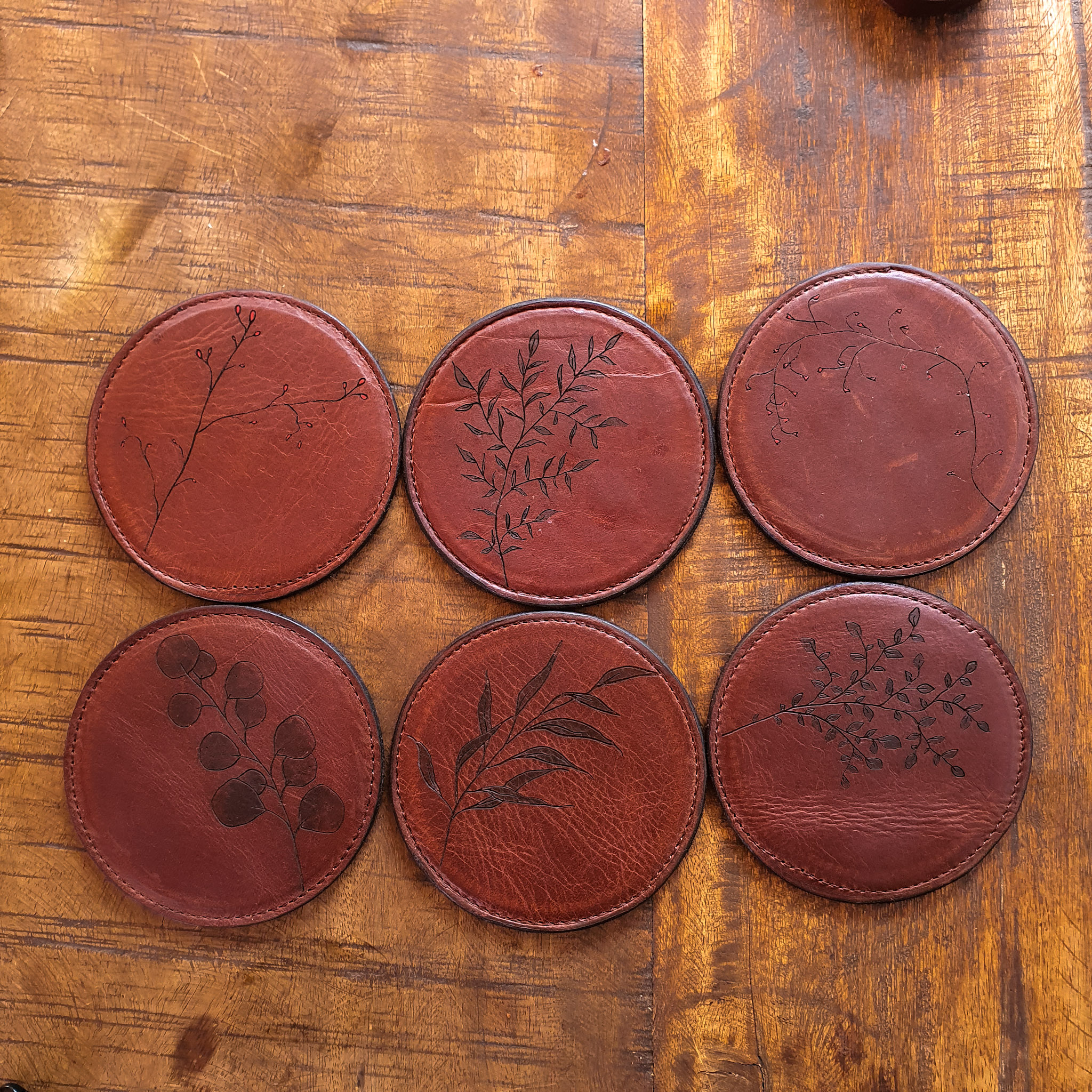 Leather Coaster with Botanical Designs - Set of 6 - Image 5