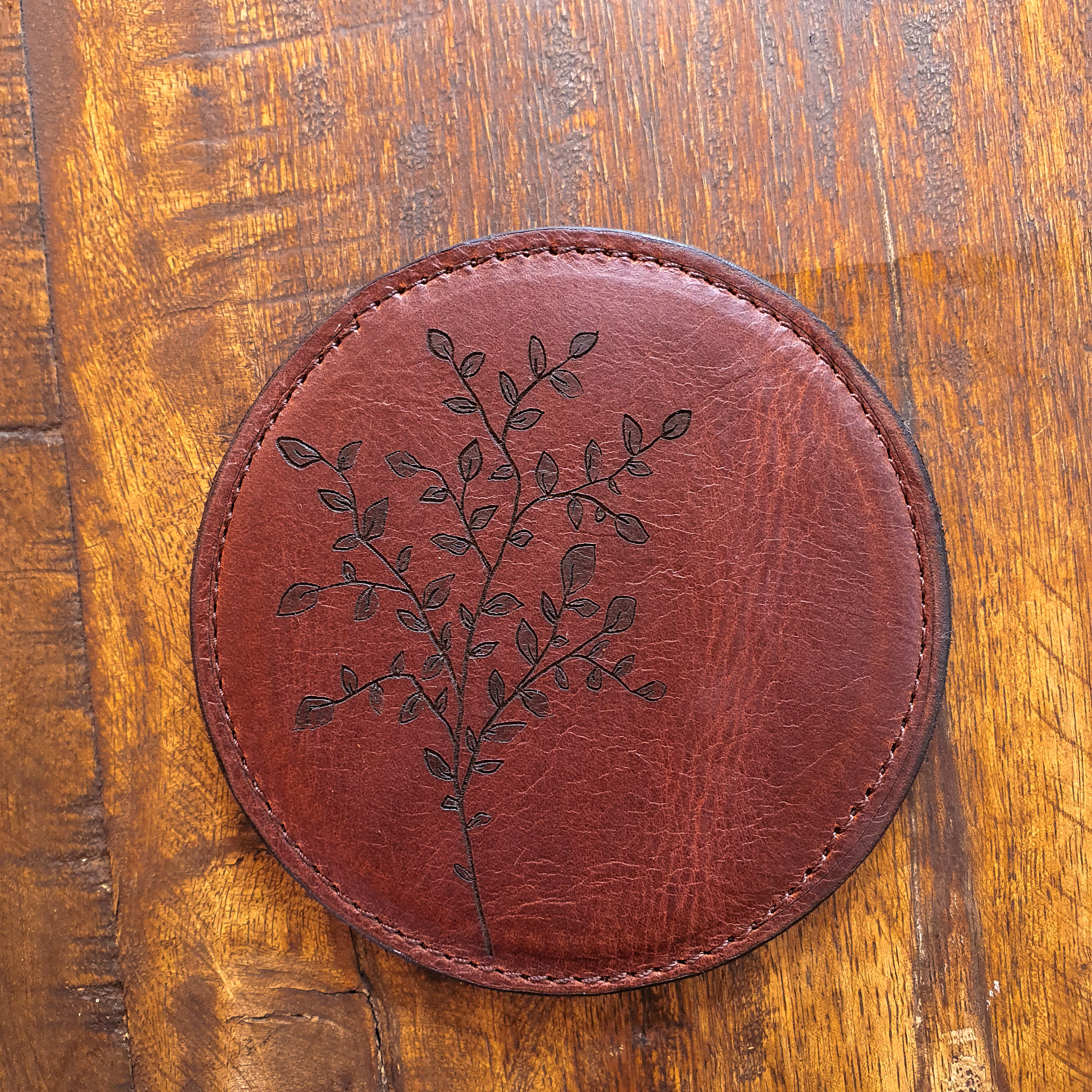 Leather Coaster with Botanical Designs - Set of 6 - Image 4