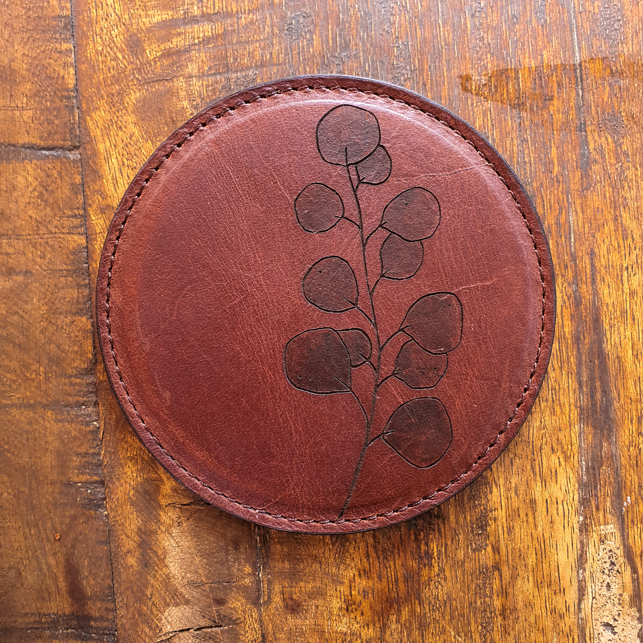 Leather Coaster with Botanical Designs - Set of 6 - Image 3