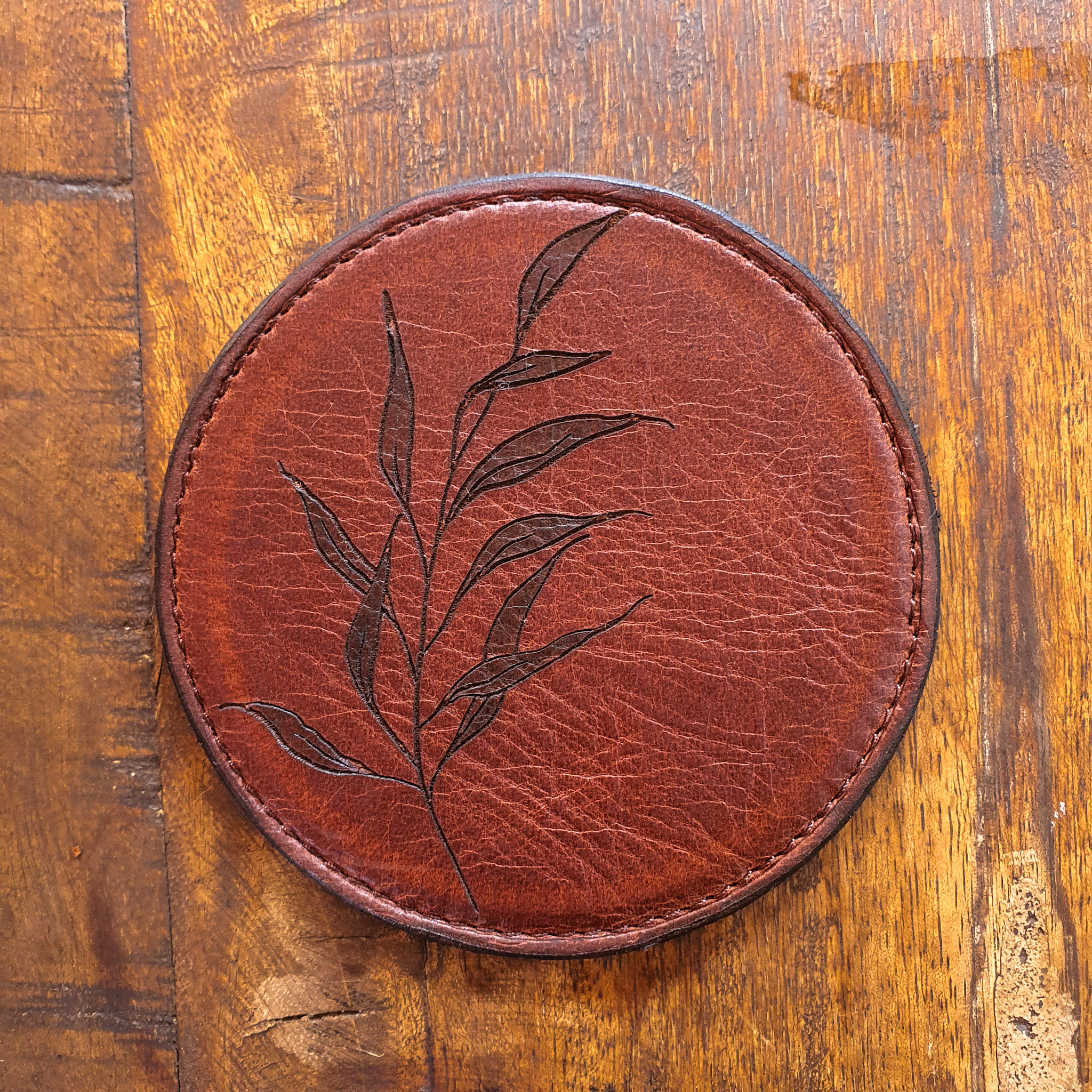 Leather Coaster with Botanical Designs - Set of 6 - Image 2