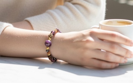 Amethyst and Gold Accent Beaded Bracelet - Image 2