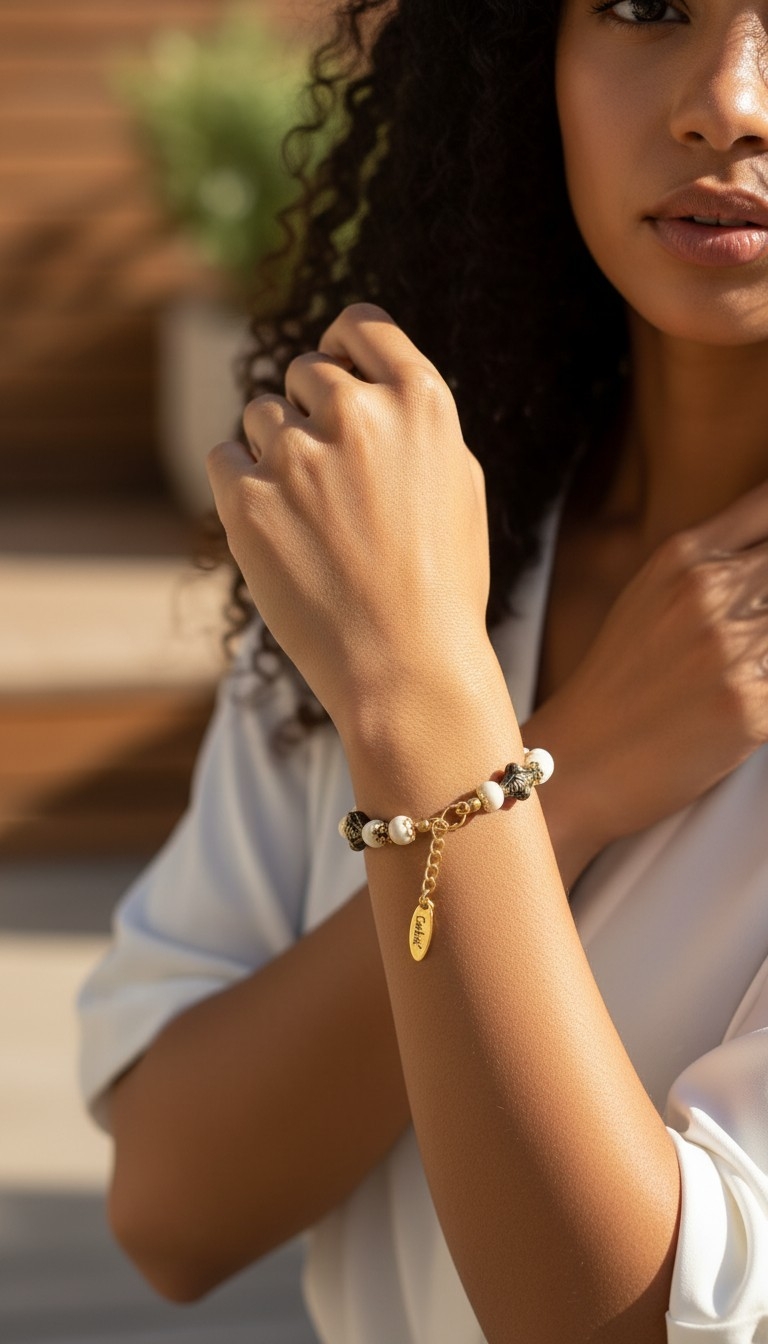 Vintage-Style Acrylic Ivory Beaded Bracelet - Moksi
