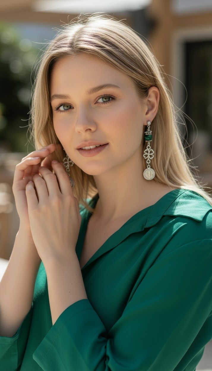 Vintage-Style Malachite Dangle Earrings - Image 2