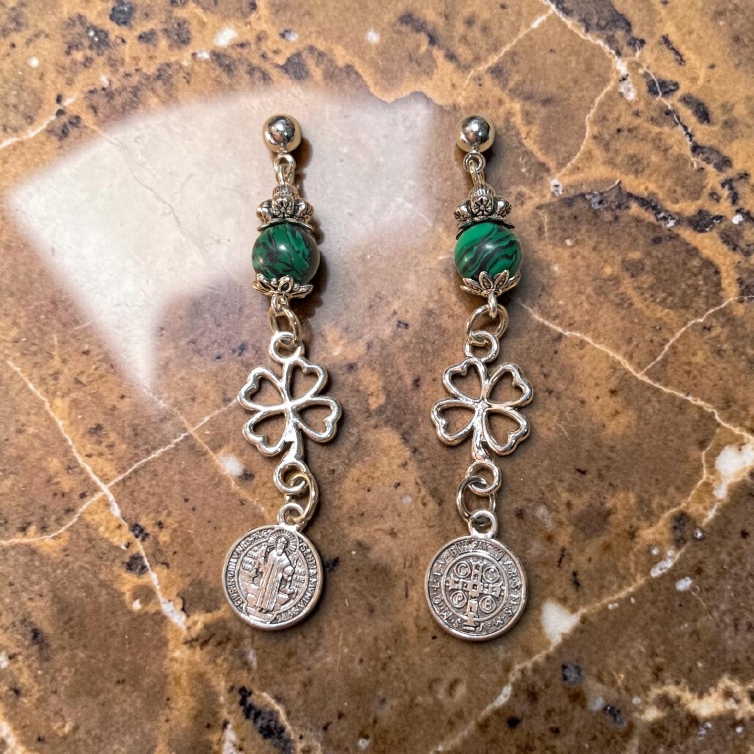 Vintage-Style Malachite Dangle Earrings - Image 3