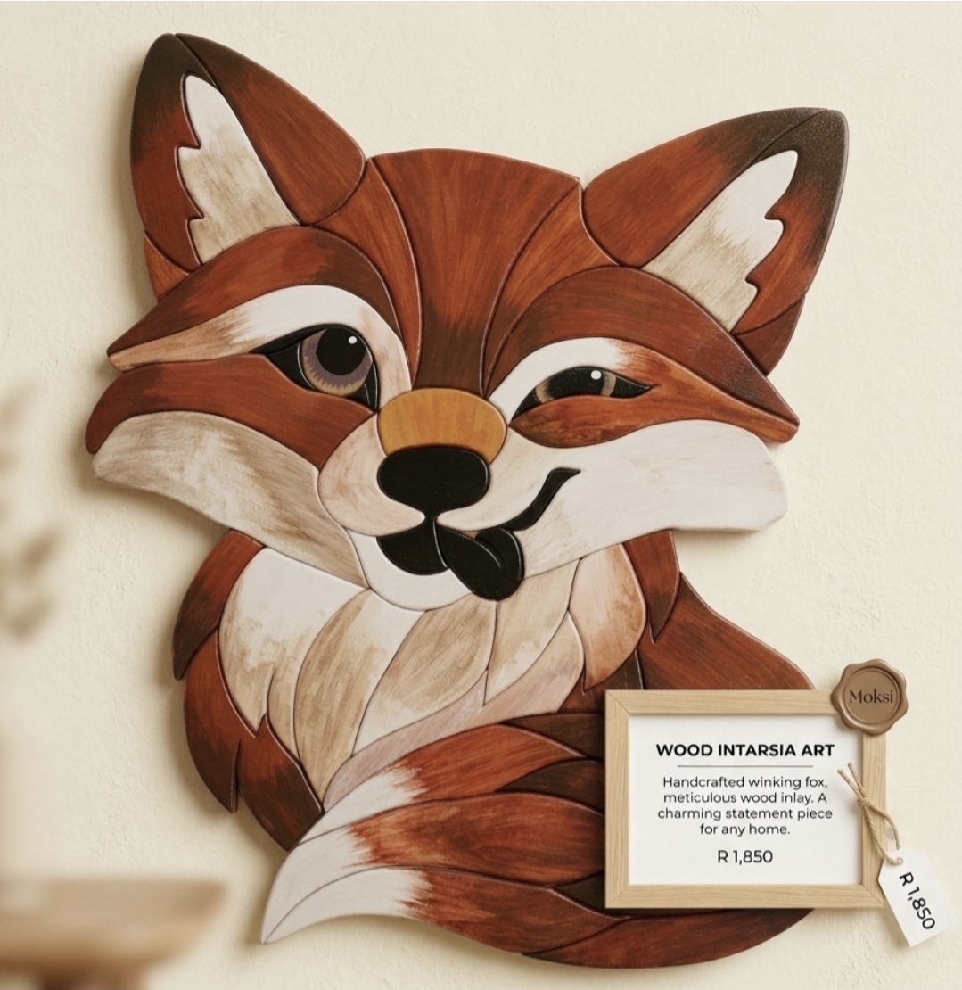3D Intarsia Style Wood Fox - Image 2