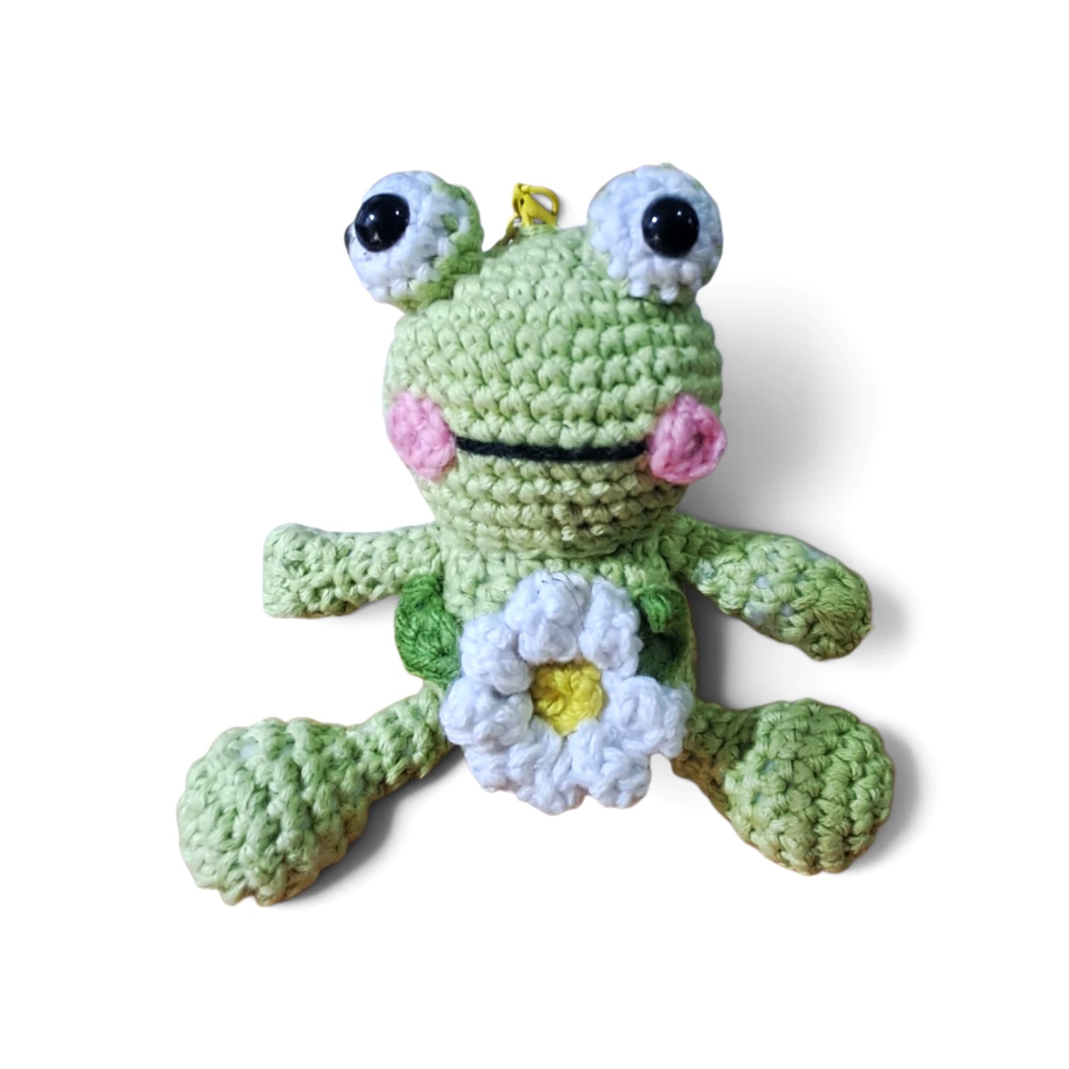 Crocheted Frog Keychain or Bag Charm with Daisy