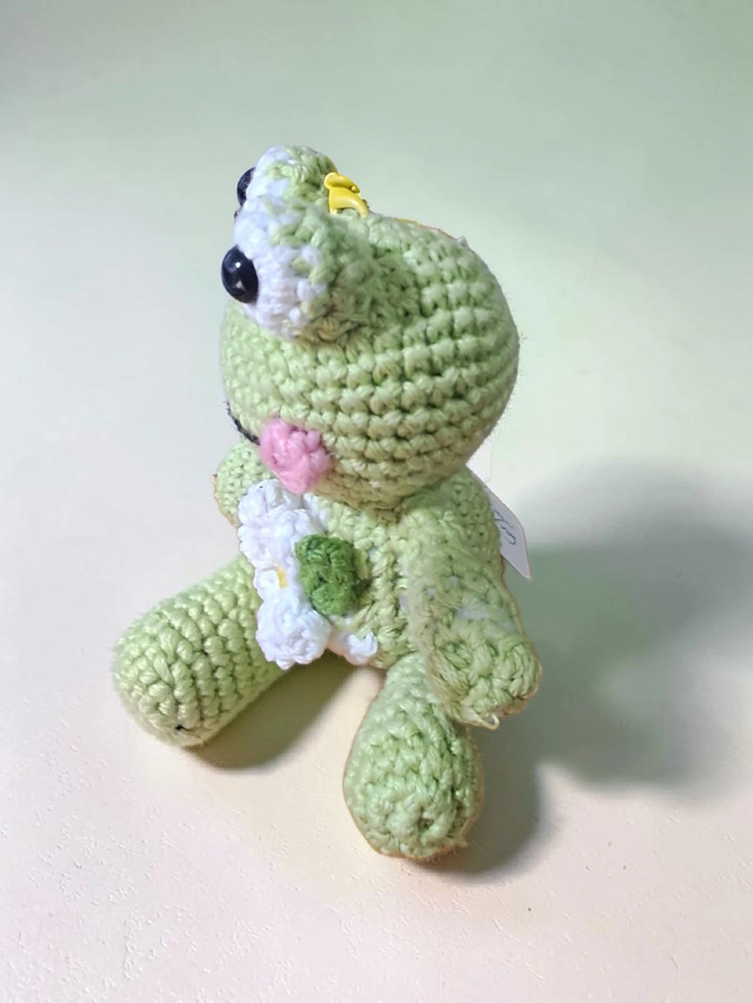 Crocheted Frog Keychain or Bag Charm with Daisy - Image 2