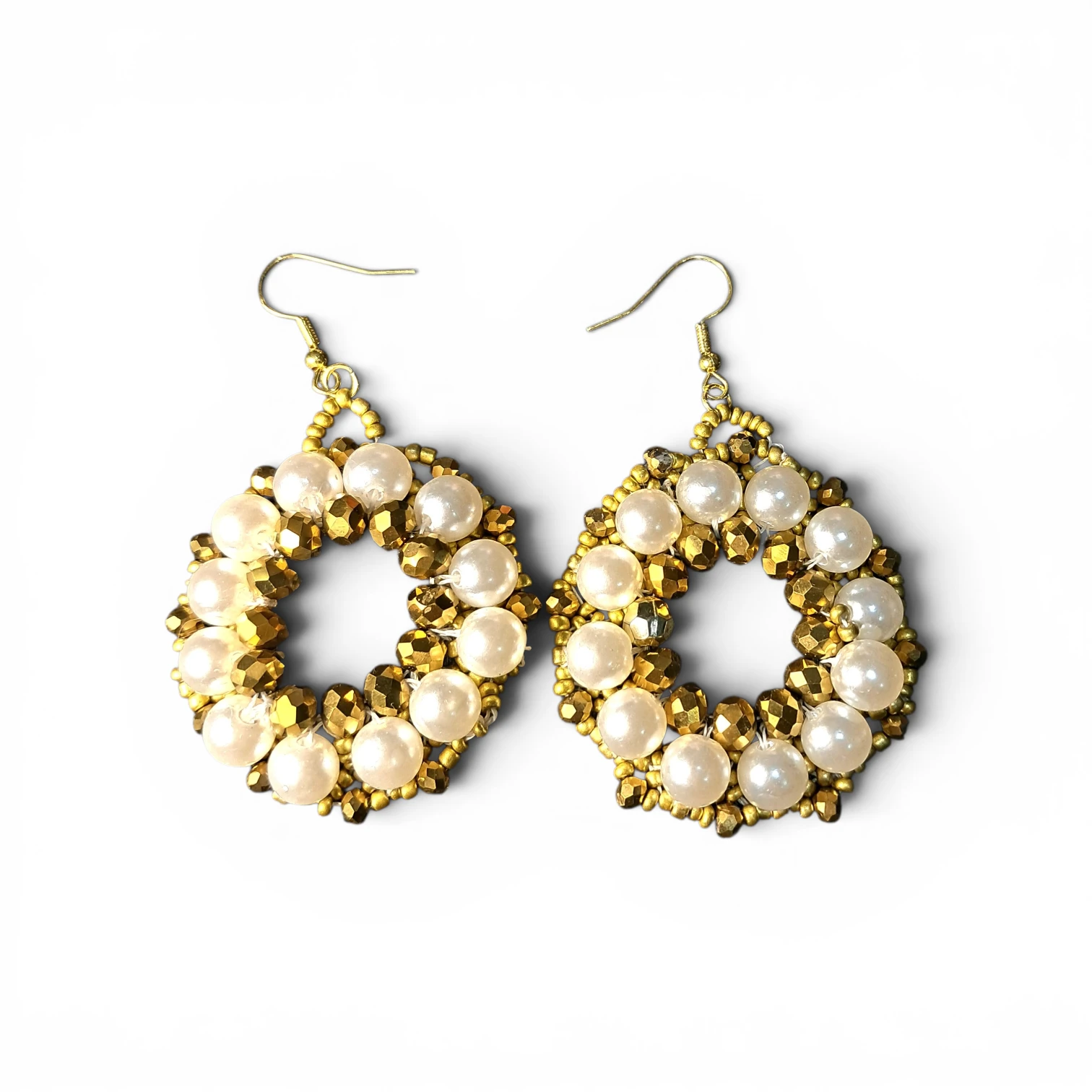 Gold and Pearl Beaded Statement Earrings