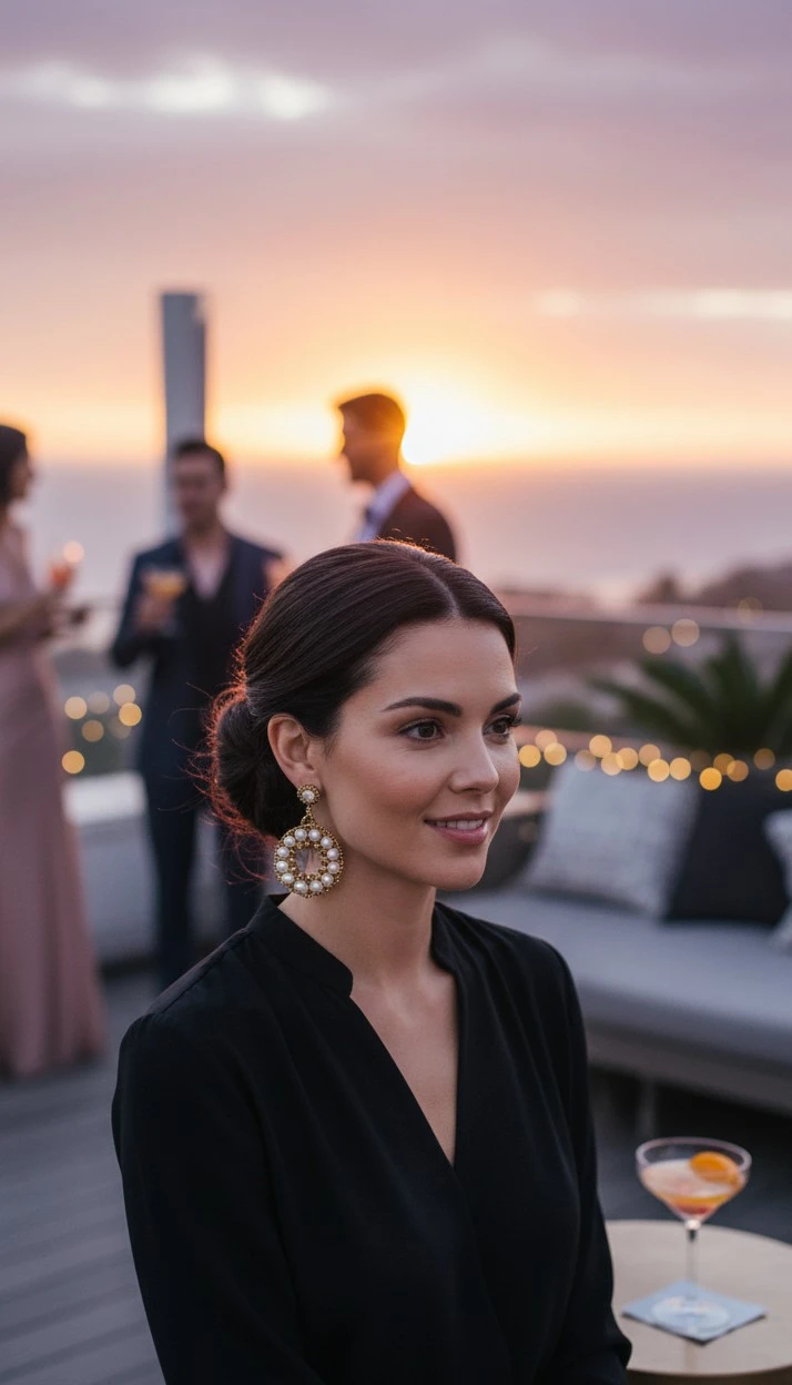 Gold and Pearl Beaded Statement Earrings - Image 2
