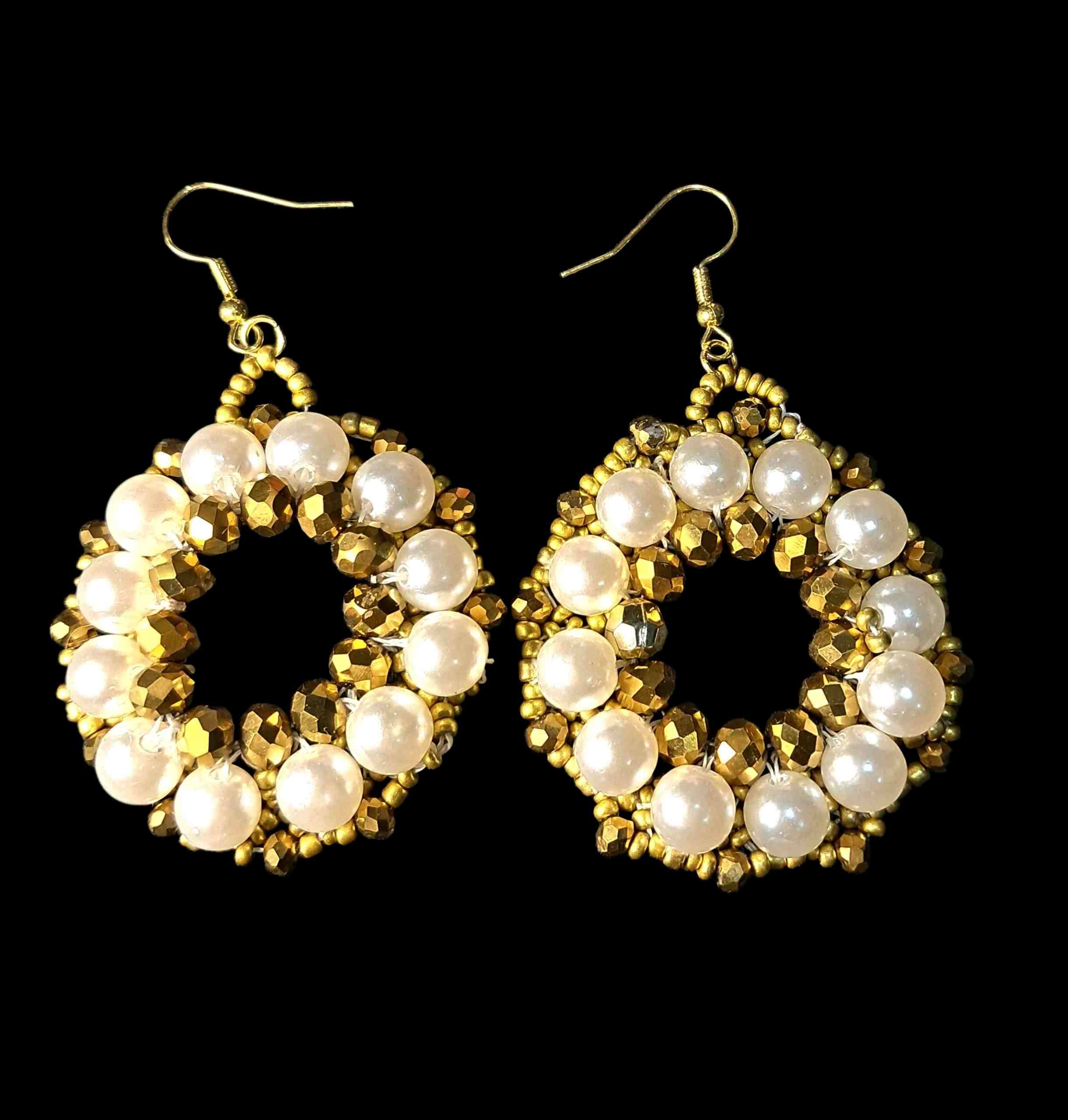 Gold and Pearl Beaded Statement Earrings - Image 3
