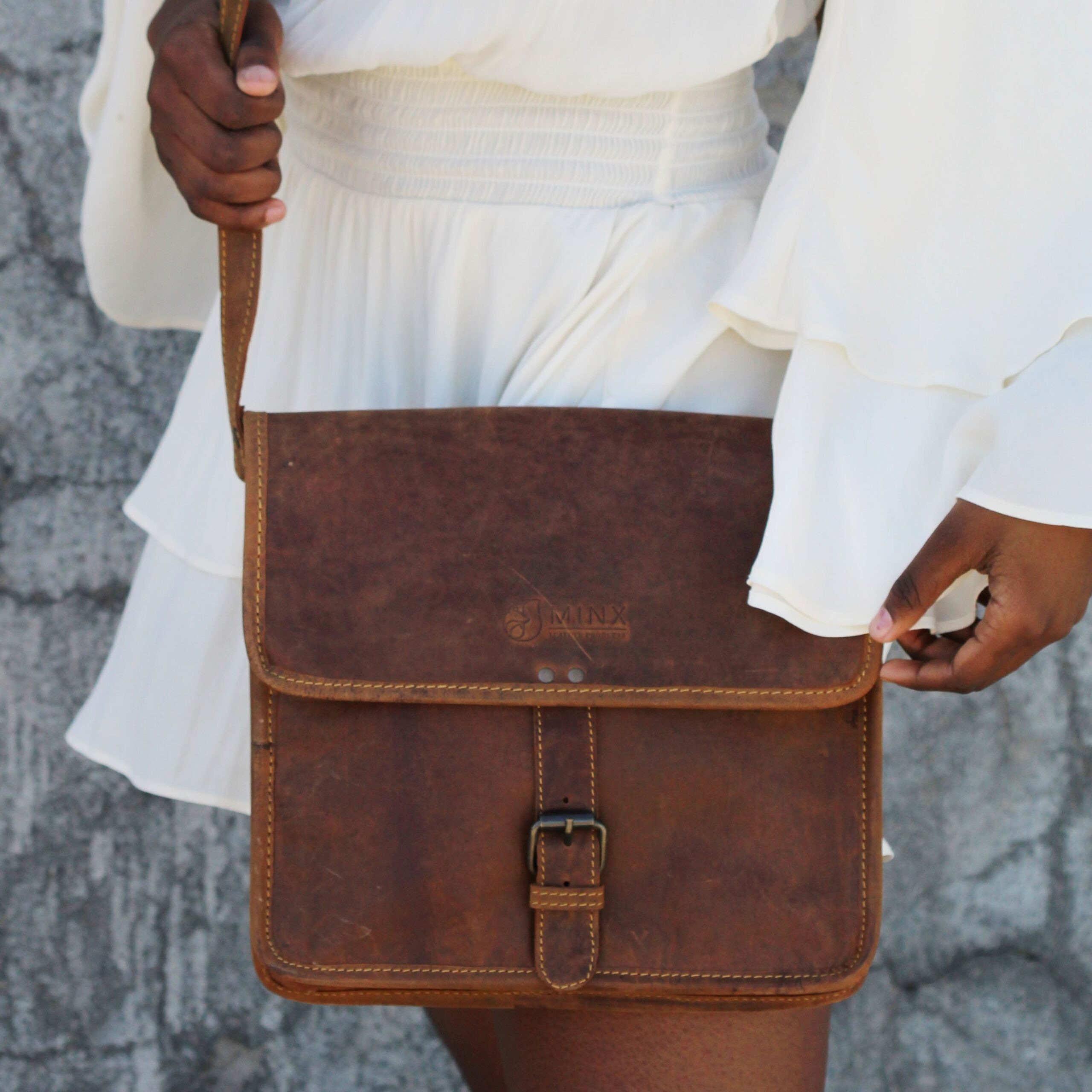 Leather Messenger Bag with Buckle - Image 16