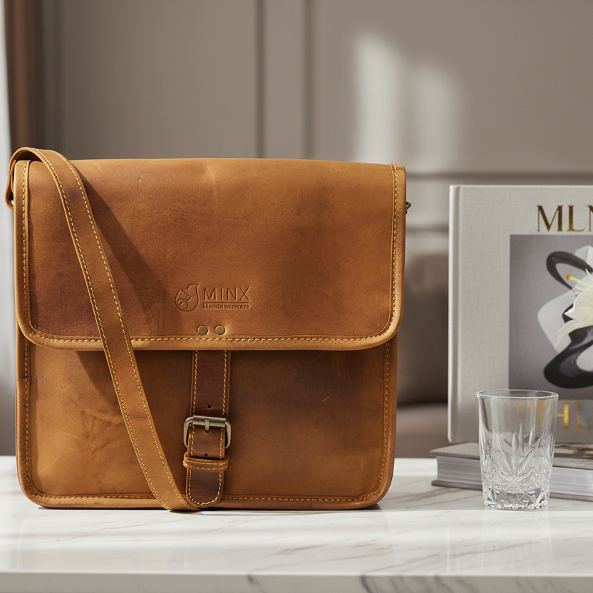 Leather Messenger Bag with Buckle - Image 2