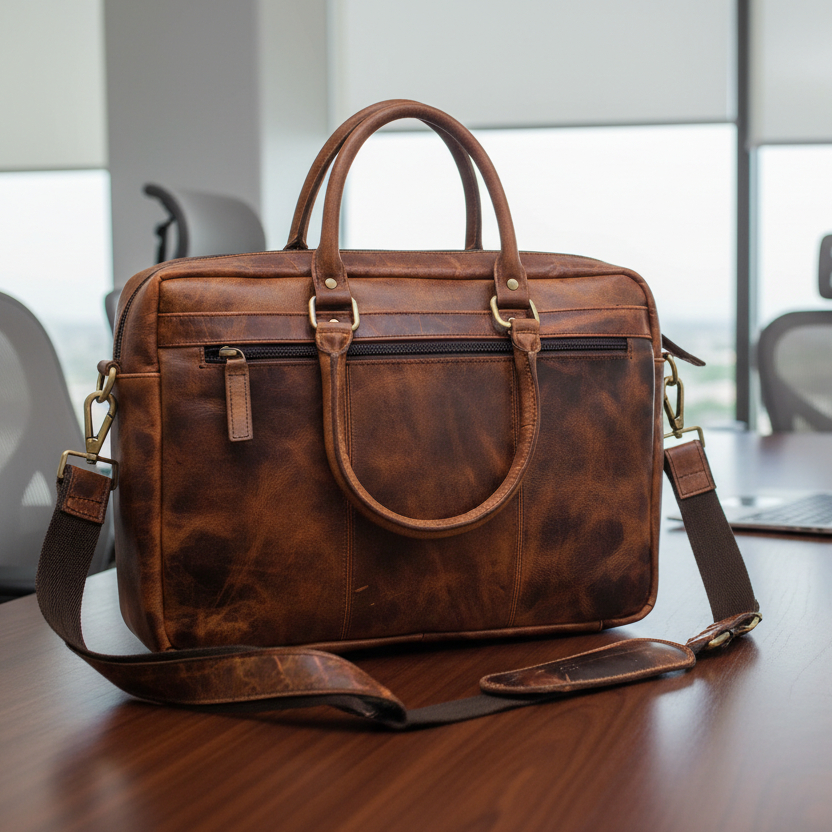 Capri Classic Leather Laptop Bag - Image 3