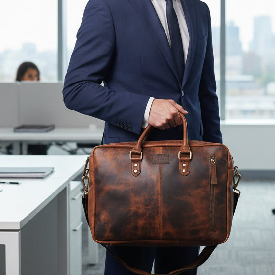 Capri Classic Leather Laptop Bag - Image 6