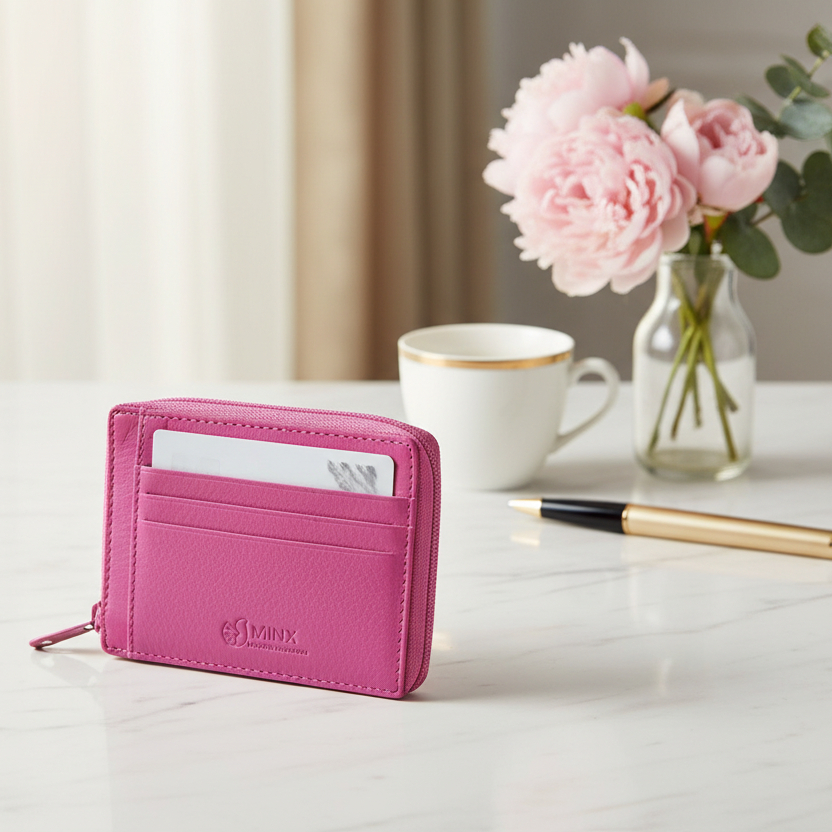 Dinki Pink Leather Card Holder - Image 5