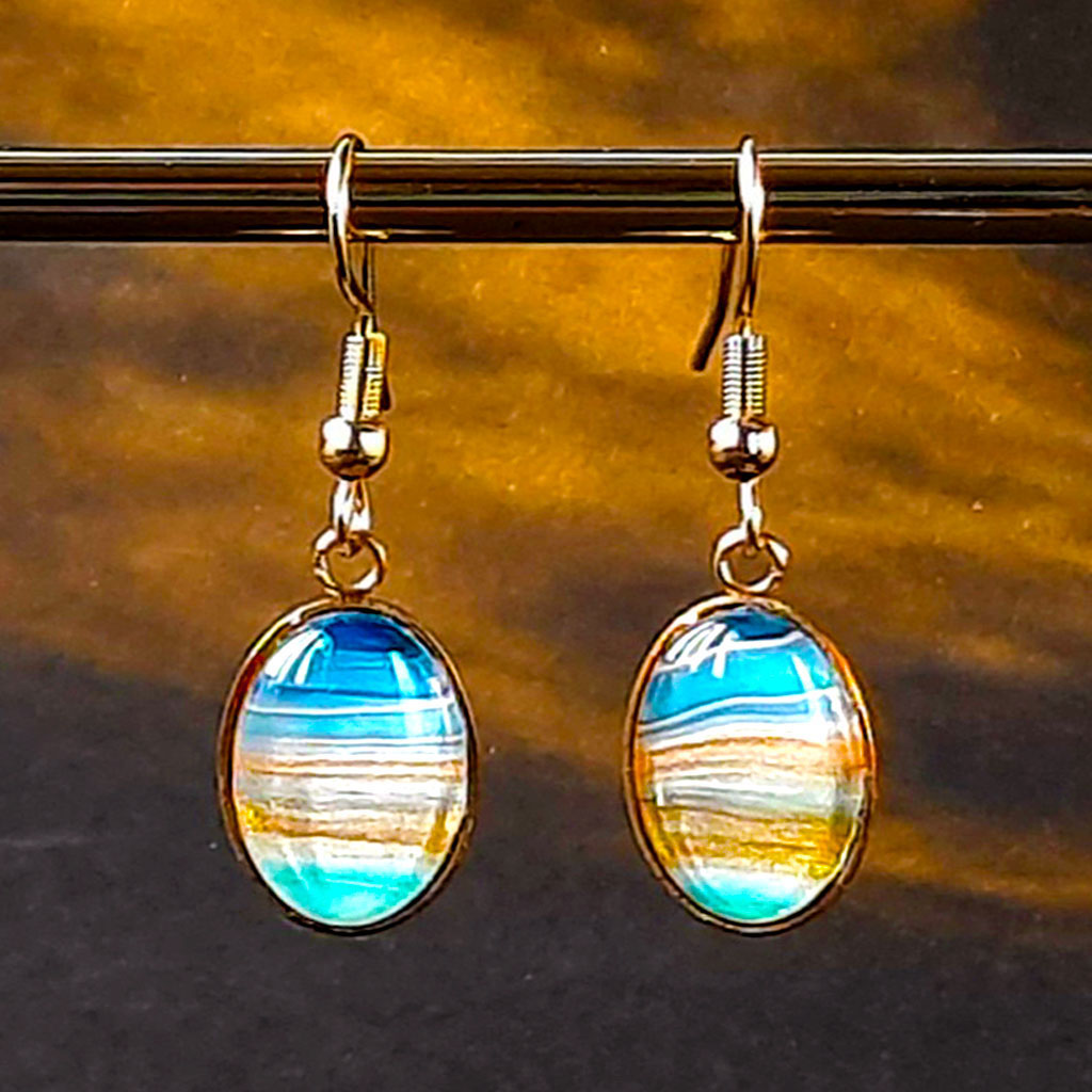 Fluid Art Earrings - Blue and Gold - Image 3
