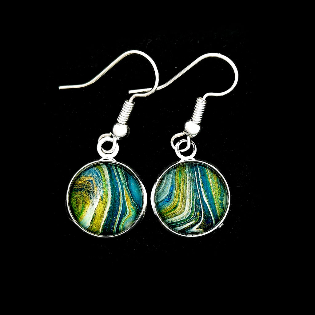 Fluid Art Earrings - Silver and Teal - Image 2