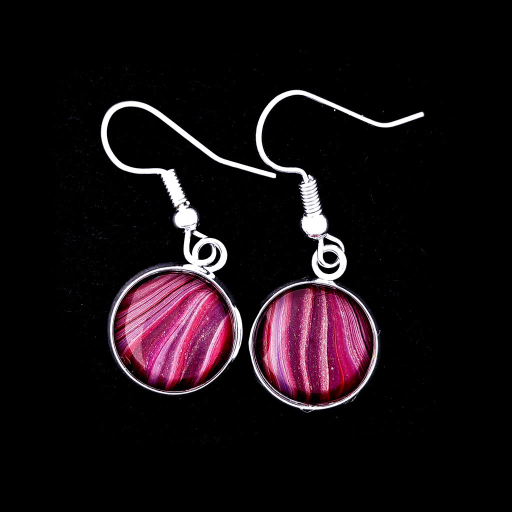Fluid Art Earrings - Ruby Pink and Silver - Image 2