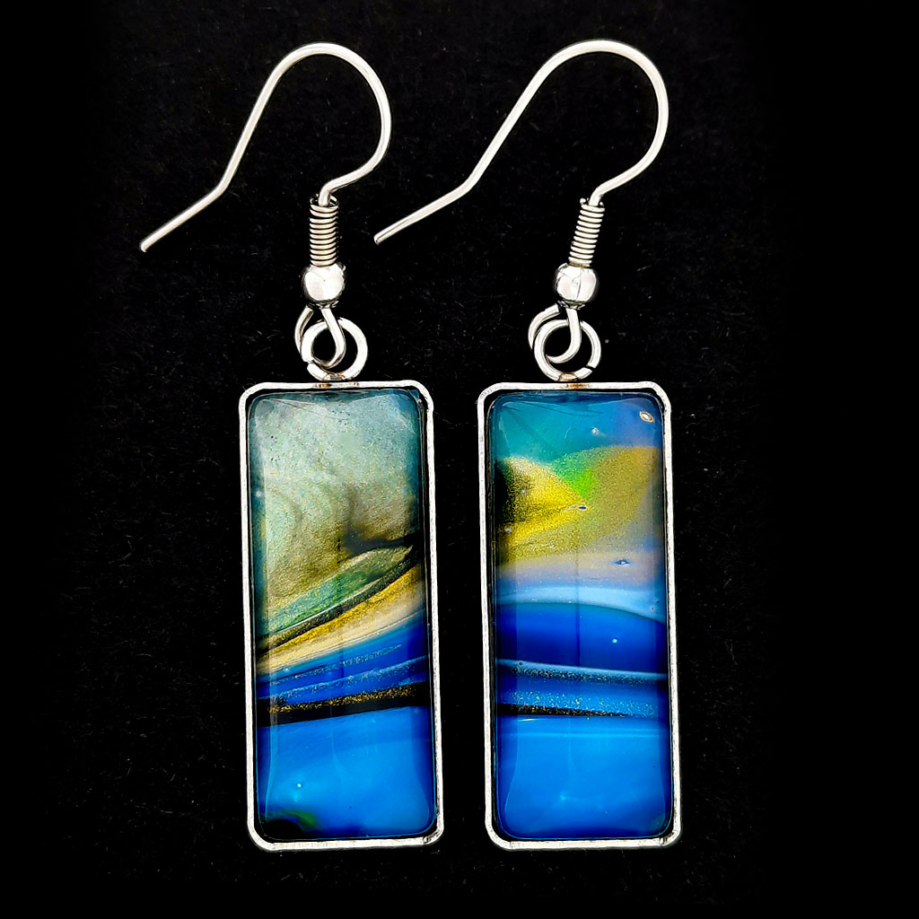 Fluid Art Earrings - Sparkling Multicolour Marbled - Image 2