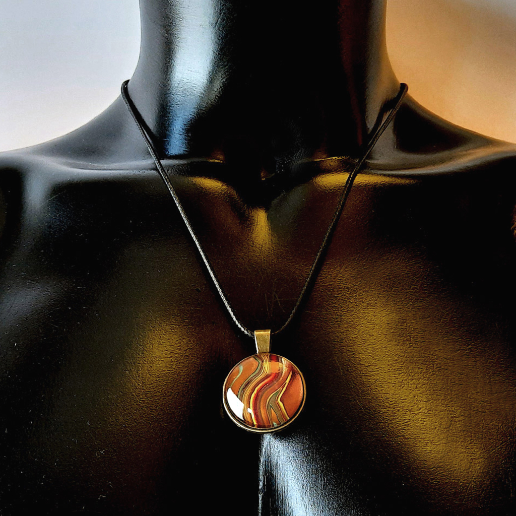 Glass Cabochon Necklace - Shimmering Earthy Tones - Image 3