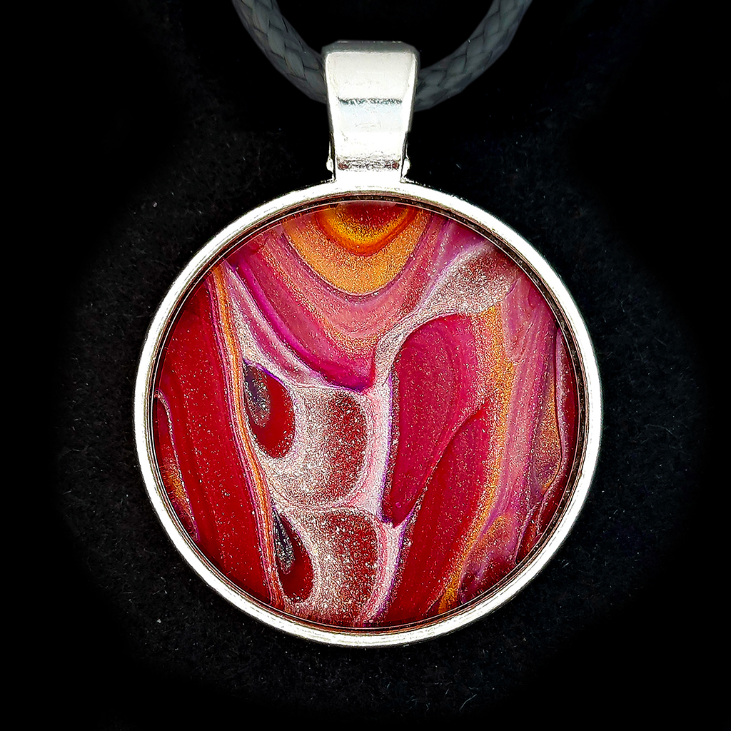 Round Cabochon Necklace - Cerise and Pink - Image 2