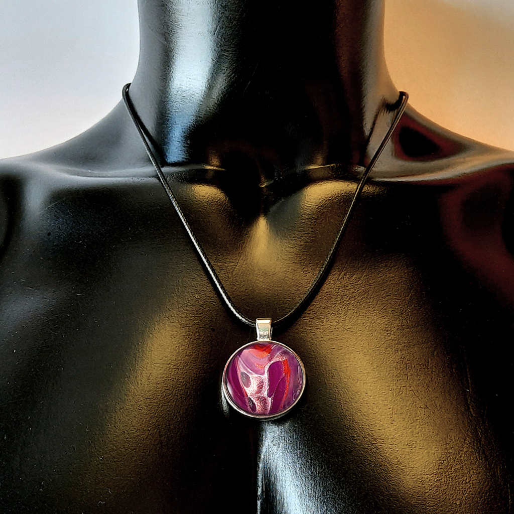 Round Cabochon Necklace - Cerise and Pink - Image 3