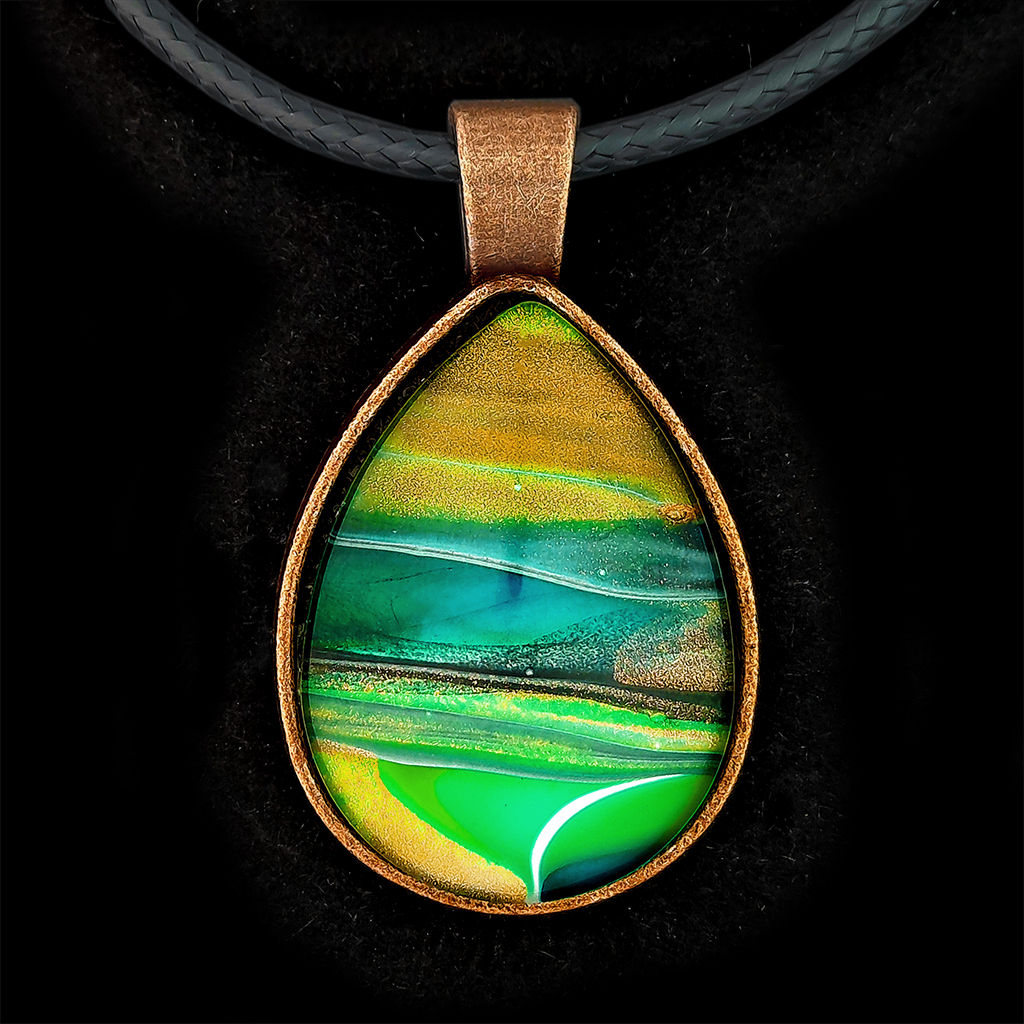 Glass Cabochon Necklace - Gold, Blue and Aqua - Image 2