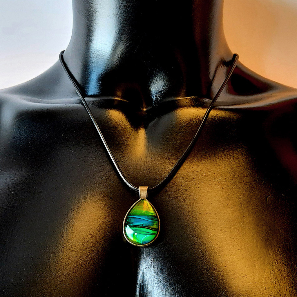Glass Cabochon Necklace - Gold, Blue and Aqua - Image 3