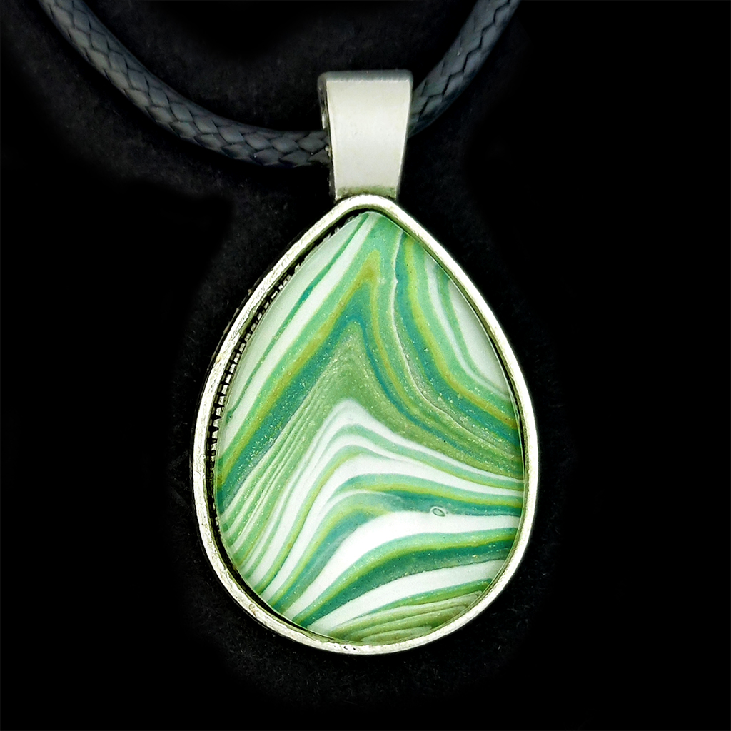 Glass Cabochon Necklace - Mint Green and White - Image 2