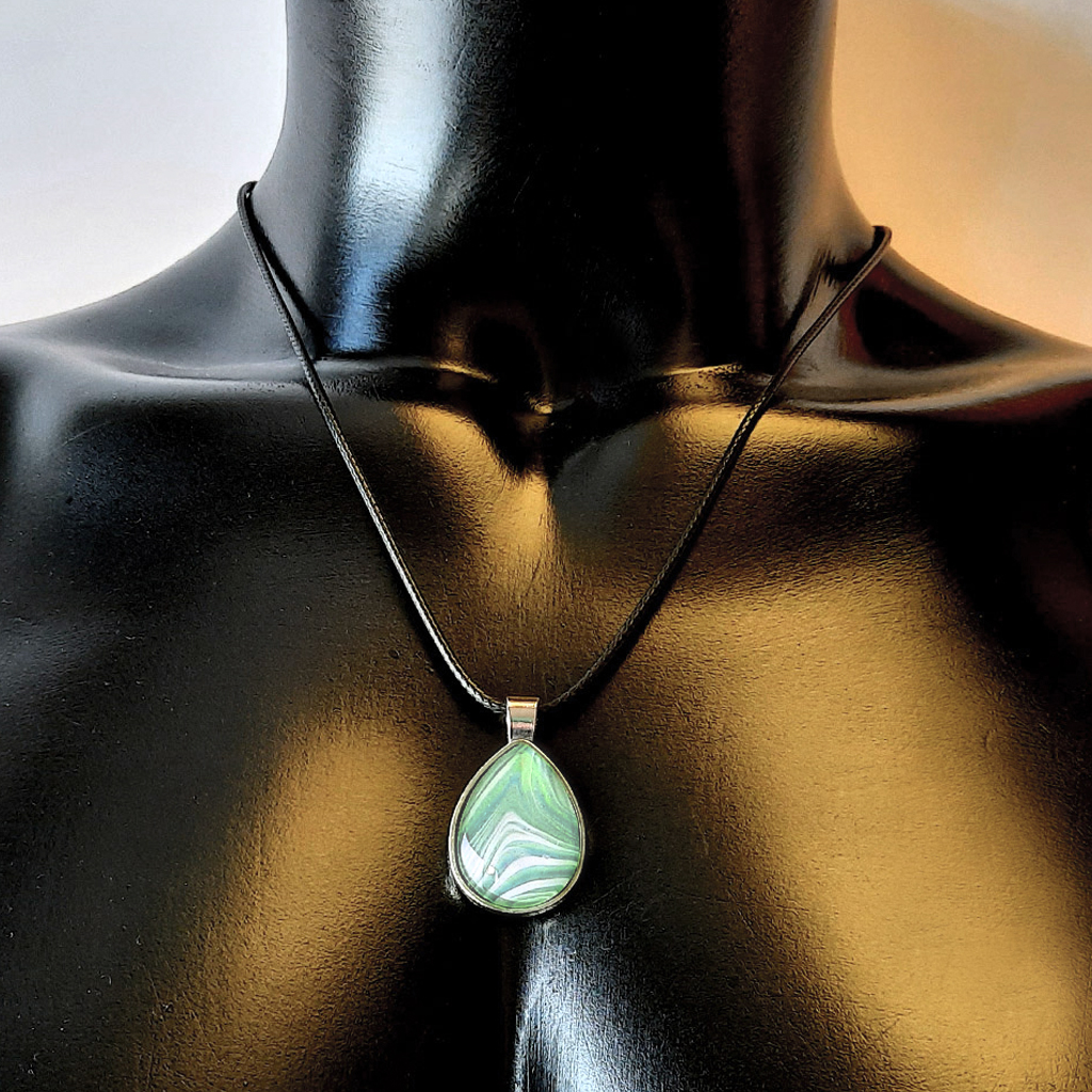 Glass Cabochon Necklace - Mint Green and White - Image 3