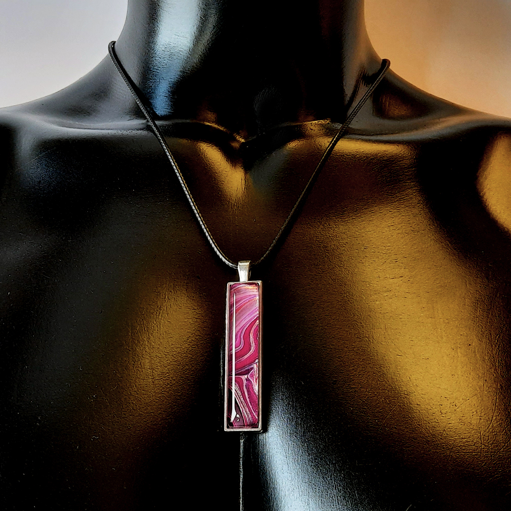 Oblong Cabochon Necklace - Magenta, Rose Pink, Gold, Black - Image 3