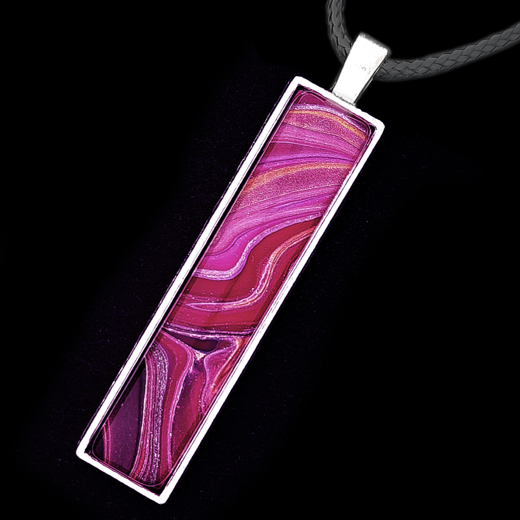 Oblong Cabochon Necklace - Magenta, Rose Pink, Gold, Black - Image 2