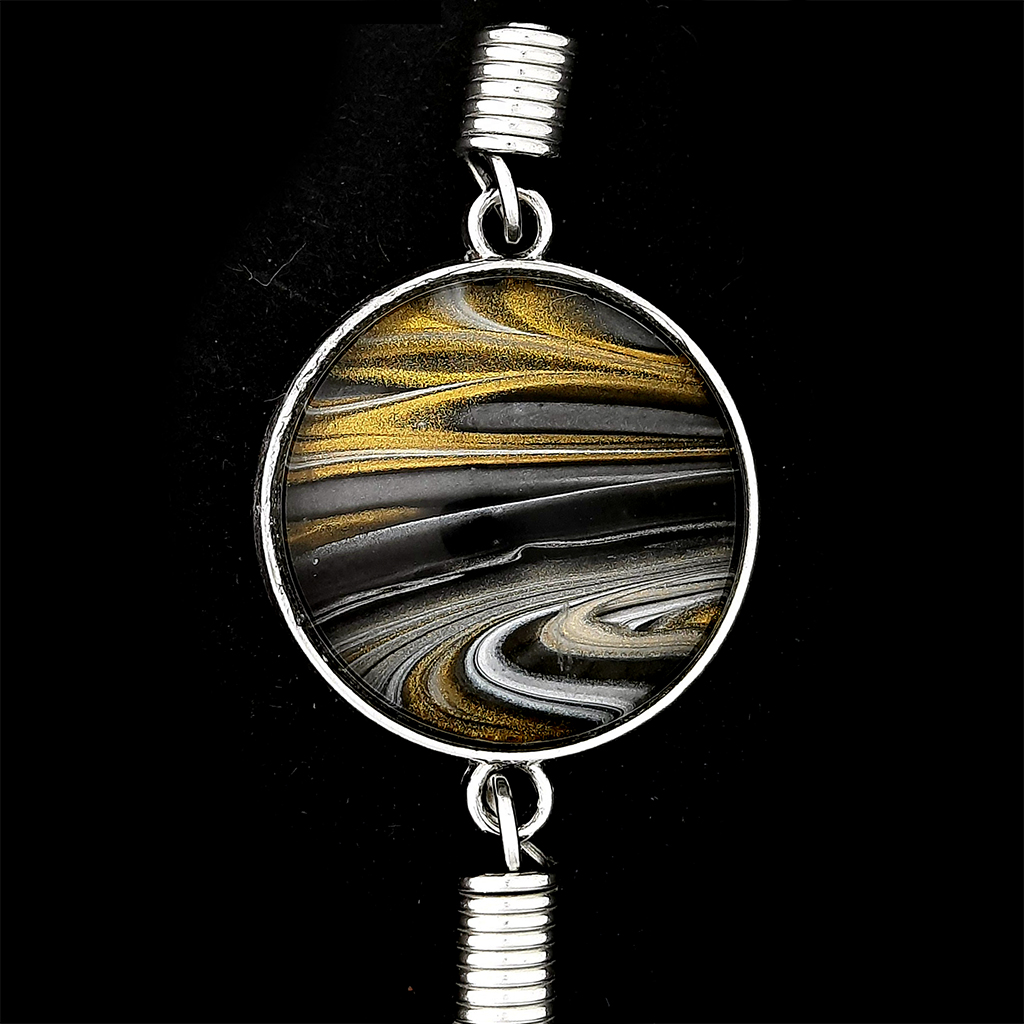 Glass Cabochon Bracelet - Black and Gold - Image 2